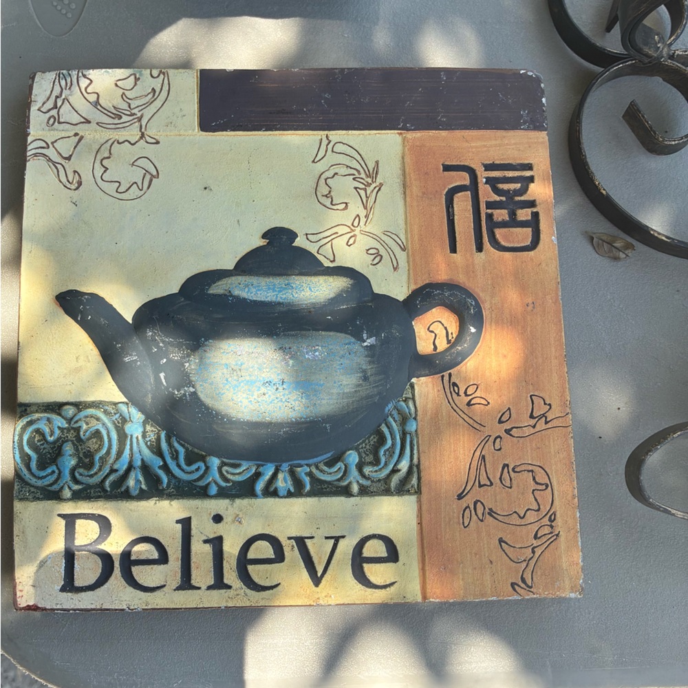 Decorative Believe Wall Art with Teapot Design